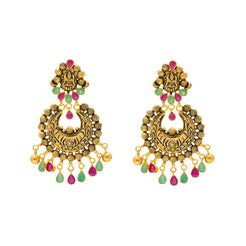 22K Antique Gold Jeweled Chandbali Earrings (22.6gm)