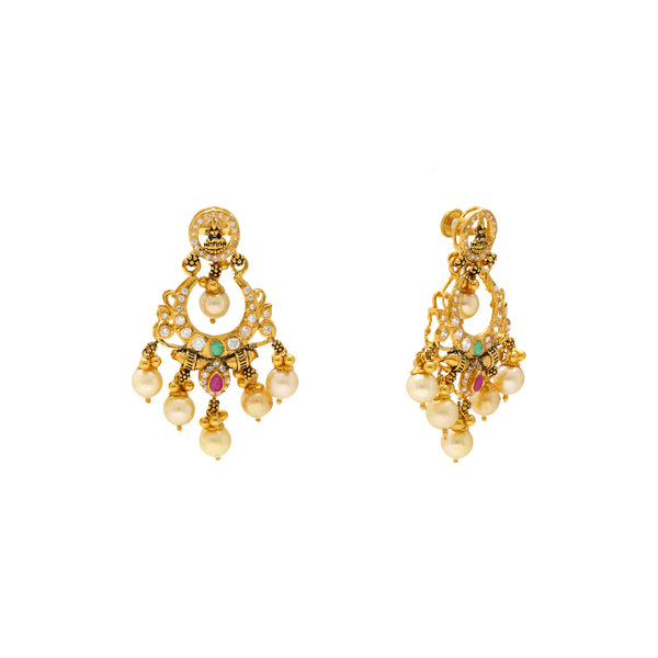 22K Yellow Gold Chandbali Earrings (17.4gm) | 
Add a shimmering layer of class and sophistication to your ears with this stunning pair of 22 ka...