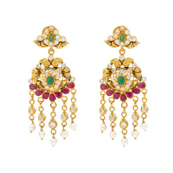 22K Yellow Gold, Gems & Pearls Chandbali Earrings (13.1gm)