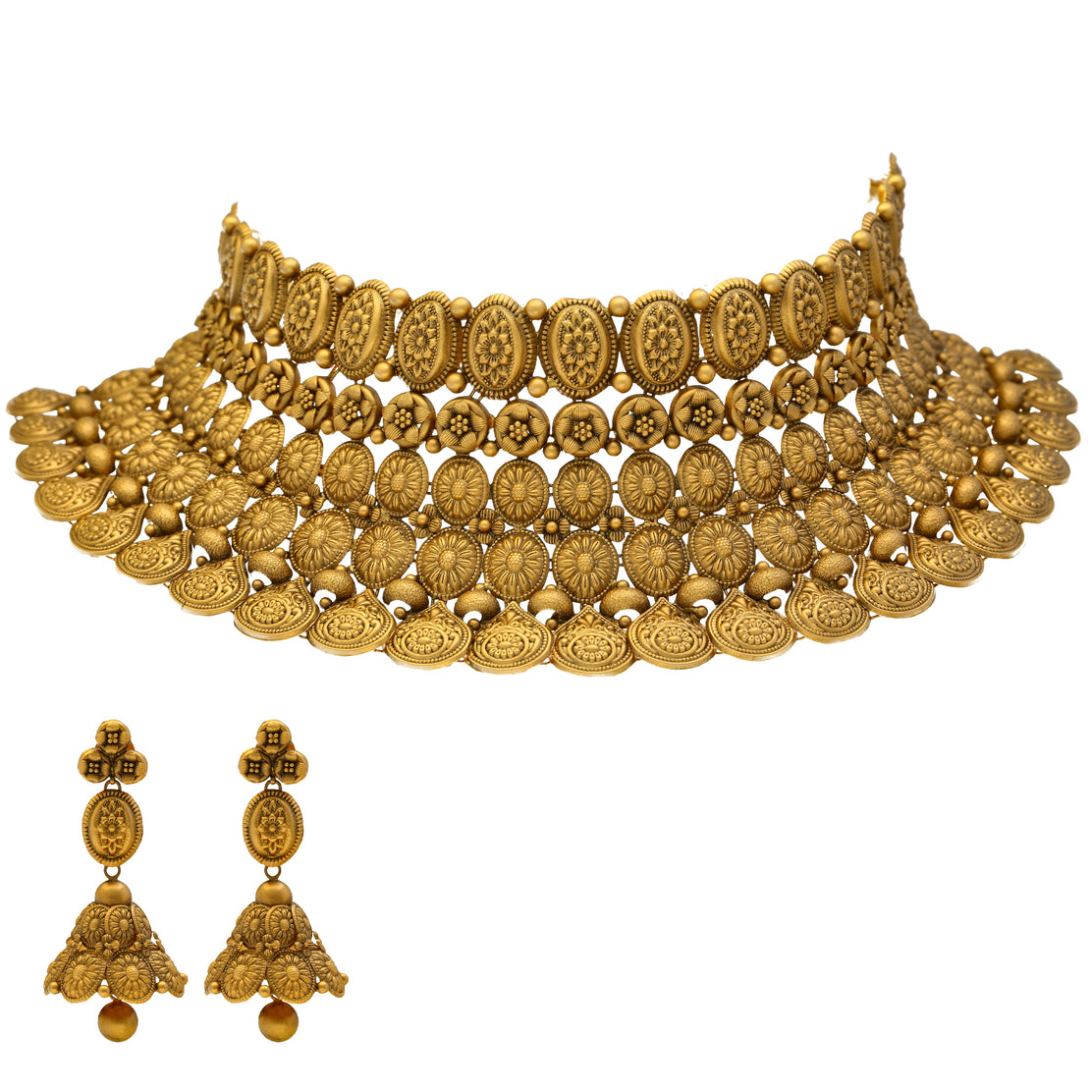 22K Yellow Gold Choker Necklace Set (98gm) – Virani Jewelers