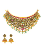 22K Antique Gold Choker Set with Gemstones & Pearls (87.1 grams) | 
Shimmer and shine like royalty when you don this luxurious 22k antique gold jewelry set! The rad...
