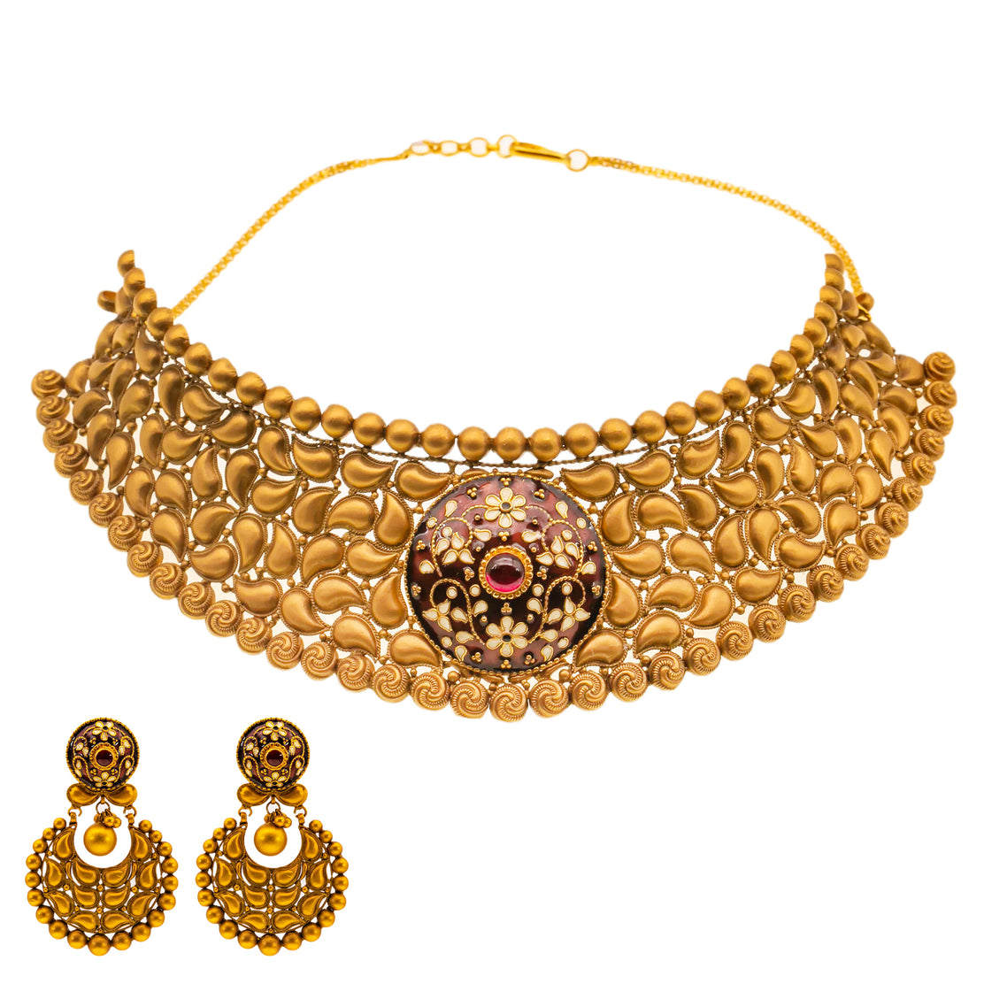 Virani Jewelers 22K Yellow Gold Prisha Choker Necklace Set 69.3gm