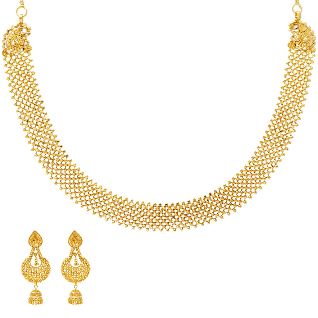 22K Yellow Gold Hemani Collar Jewelry Set (54.1 grams) | 
Our 22K Yellow Gold Hemani Collar Jewelry Set is just what a woman needs to add a rich layer of ...