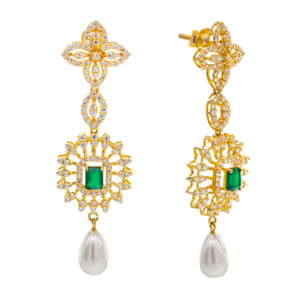 22K Yellow Gold & CZ Necklace Set (77.7gm) | 
Add this radiant 22k yellow gold Indian jewelry necklace and earring set to your bridal, formal,...