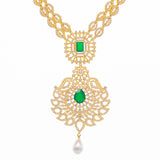 22K Yellow Gold & CZ Necklace Set (77.7gm) | 
Add this radiant 22k yellow gold Indian jewelry necklace and earring set to your bridal, formal,...