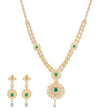 22K Yellow Gold & CZ Necklace Set (77.7gm) | 
Add this radiant 22k yellow gold Indian jewelry necklace and earring set to your bridal, formal,...