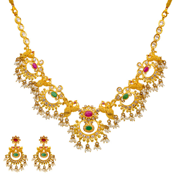22K Yellow Gold Guddapulsula Set w. Gems & Pearls (76.1 grams) | 
Our 22K Yellow Gold Guddapulsula Jewelry Set for women is perfect to wear for cultural ceremonie...