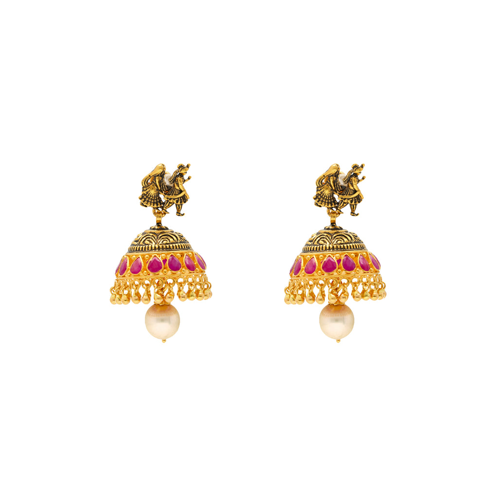 Hanging Gold Plated Green Maroon Traditional Wear Pearl Jhumki Earring –  Look Ethnic