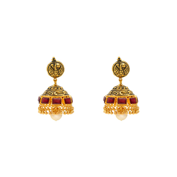 22K Yellow Gold Jhumka Earrings w/ Rubies (24.9gm) | 
Wear these simple and dainty 22k yellow gold earrings whenever you want to a subtle elements of ...
