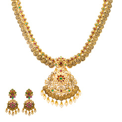 22K Yellow Gold Kasu Necklace and Earring Set (145.6 grams)