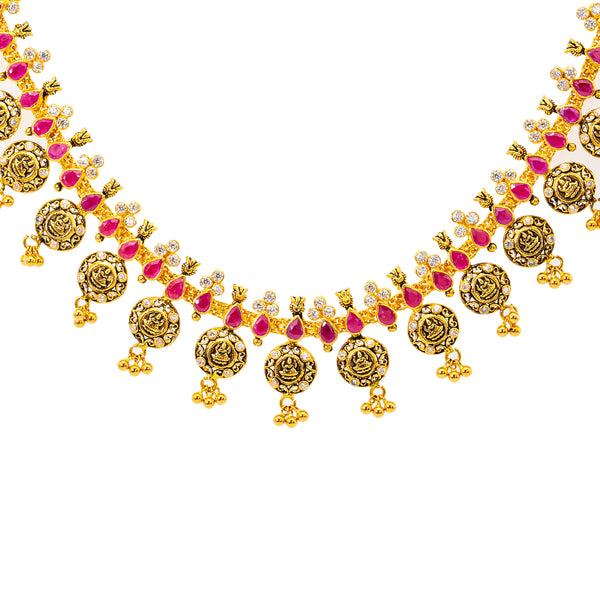 22K Gold Kasu Necklace w. Rubies & CZ Stones (80.8 grams) | 
Add an elegant layer of cultural significance to your outfits with this stunning 22k yellow gold...