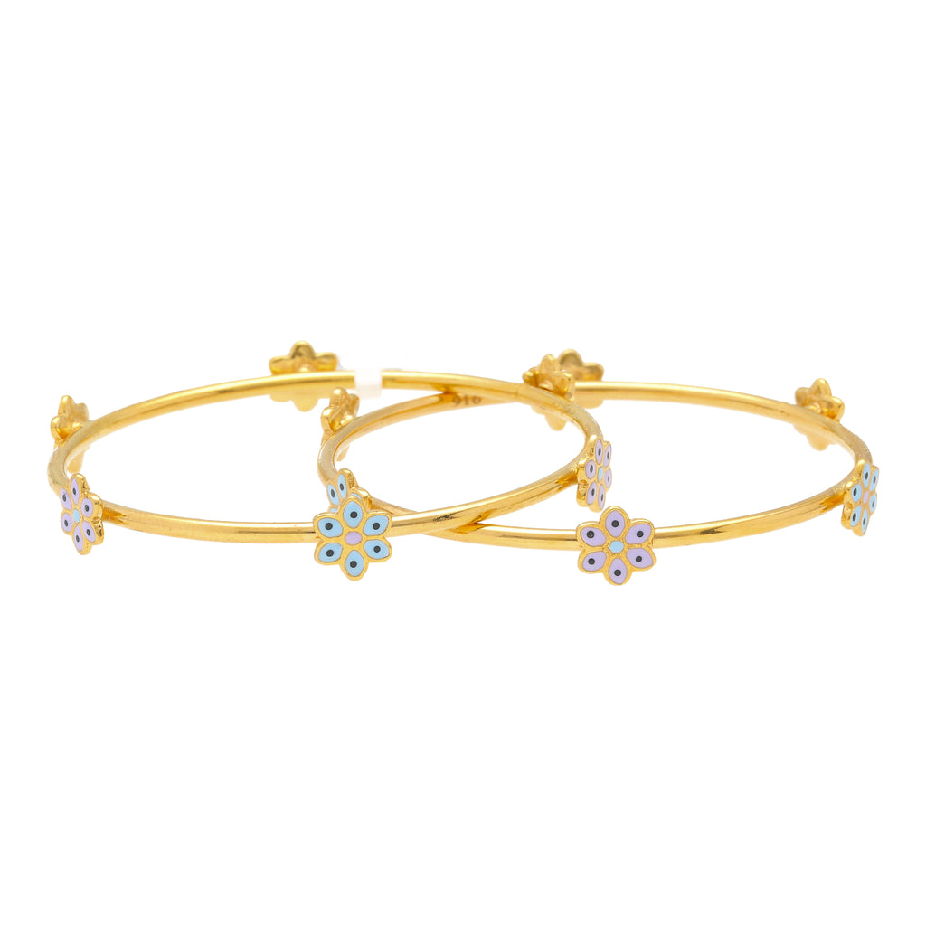 22K Yellow Gold Floral Kids Bangle Set (12.1gm) | 
Our 22K Yellow Gold Floral Kids Bangle Set is charming and adorable. The 22k yellow gold bands a...