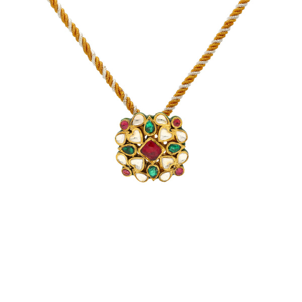 Kundan Pendant Set in 22K Yellow Gold (40.2gm) | 
Show off your culture and pride with this elegant 22 karat yellow gold and kundan pendant set fr...