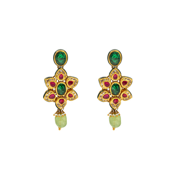 Kundan Pendant Set in 22K Yellow Gold (40.2gm) | 
Show off your culture and pride with this elegant 22 karat yellow gold and kundan pendant set fr...