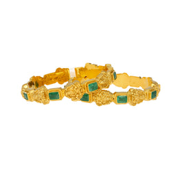 22K Yellow Gold & Emerald Laxmi Bangle Set (54.9 grams)