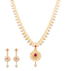 22K Gold, Ruby, & Pearls Veena Jewelry Set (101.8gm)