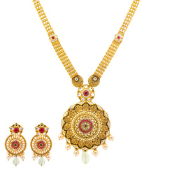 22K Gold Sajani Jewelry Set w/ Emeralds & Pearls (149.3gm)