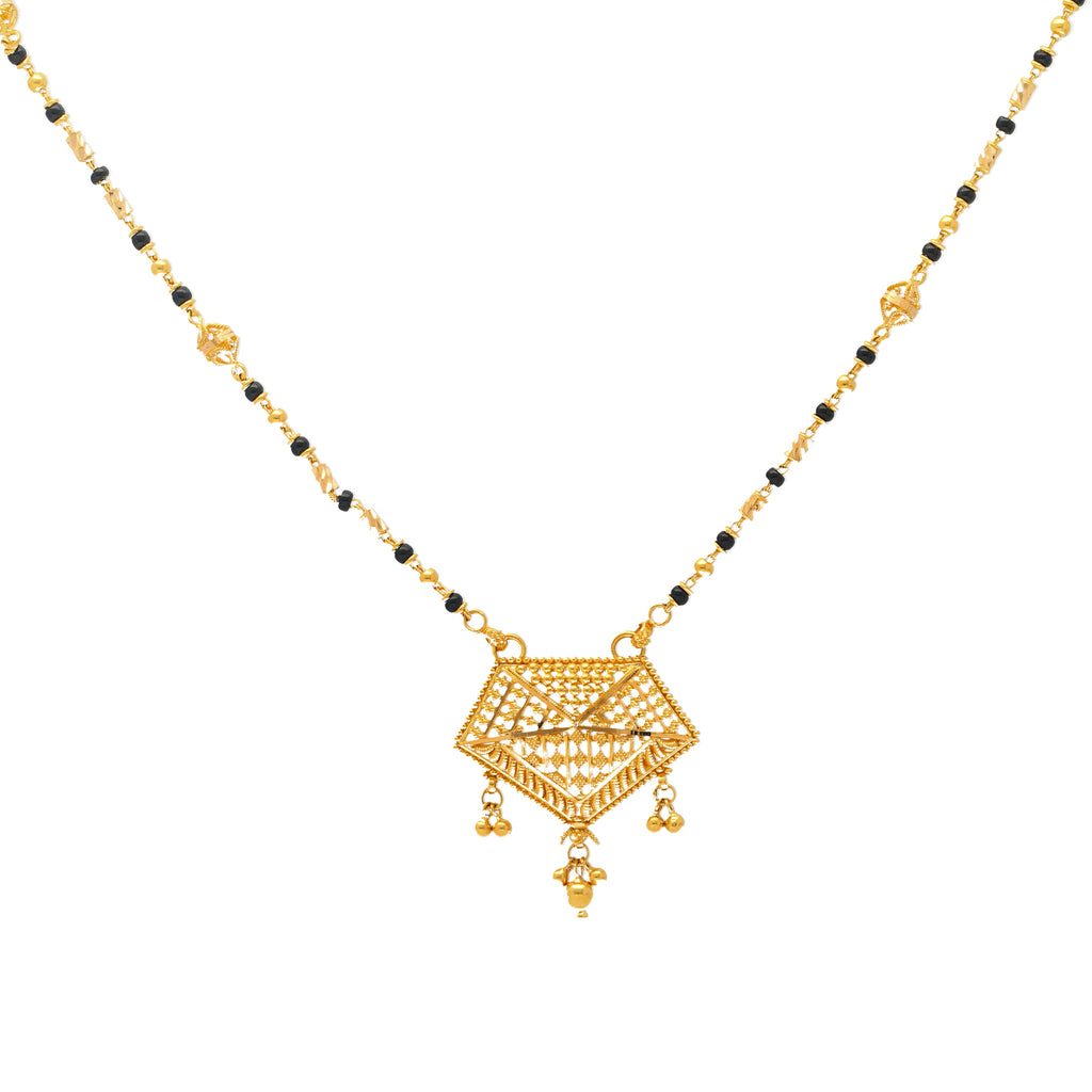 22K Yellow Gold Mangalsutra Necklace (12.3gm) | 
Add this 22k yellow gold and black bead mangalsutra necklace to your post matrimonial jewelry co...