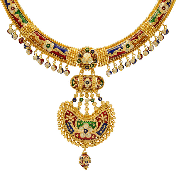 22K Gold Meenakari Jewelry Set (87.8gm) | 
Add this vibrant Indian bridal jewelry set to your gown for your most important day! The Meenaka...