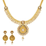22K Gold Meenakari Jewelry Set with Pearls (41.9gm) | 
Wear this shimmering 22k yellow gold jewelry set when you want to exemplify your cultural pride ...