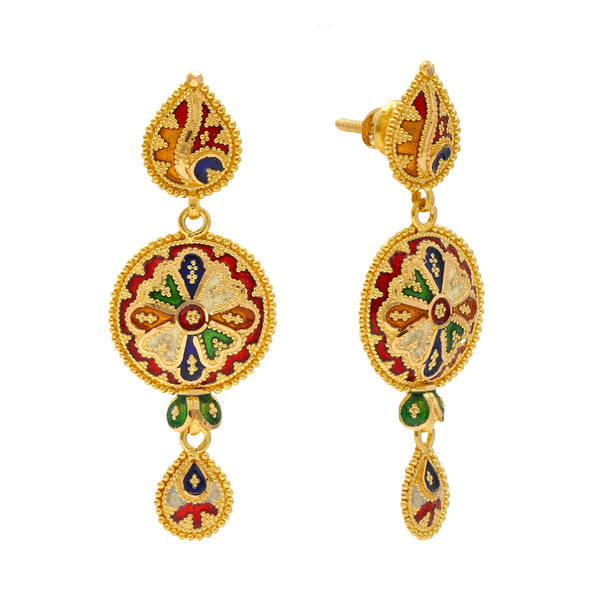 22K Yellow Gold Meenakari Jewelry Set (67.8gm) | 
Pair this stunning 22k gold meenakari jewelry set with traditional gowns, evening wear, or brida...