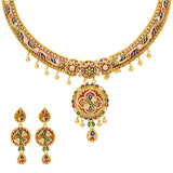 22K Yellow Gold Meenakari Pendant Set (67.8gm) | 
This Indian gold jewelry set features the beloved meenakari print to decorate the stunning 22k y...