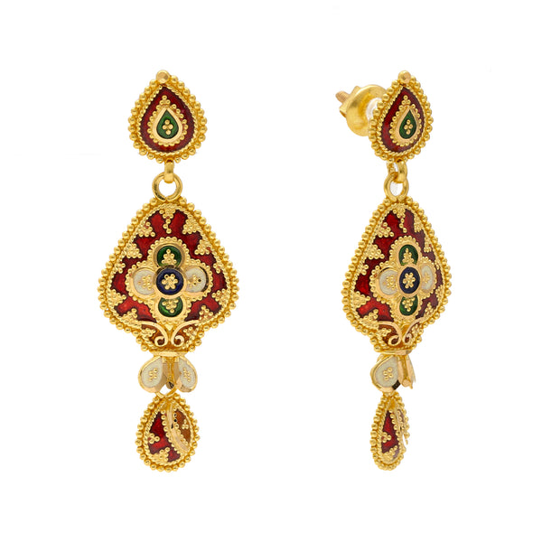 22K Yellow Gold Meenakari Pendant Set (31.5gm) | 
The light, and airy design of this 22k Indian gold jewelry set is simple divine. The vibrant mee...