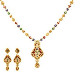 22K Yellow Gold Meenakari Pendant Set (31.5gm)