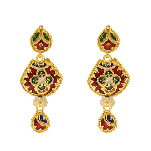 22K Yellow Gold Meenakari Pendant Set (58.2gm) | 
Pair this elaborate Indian gold necklace and earring set with your favorite gowns for a special ...