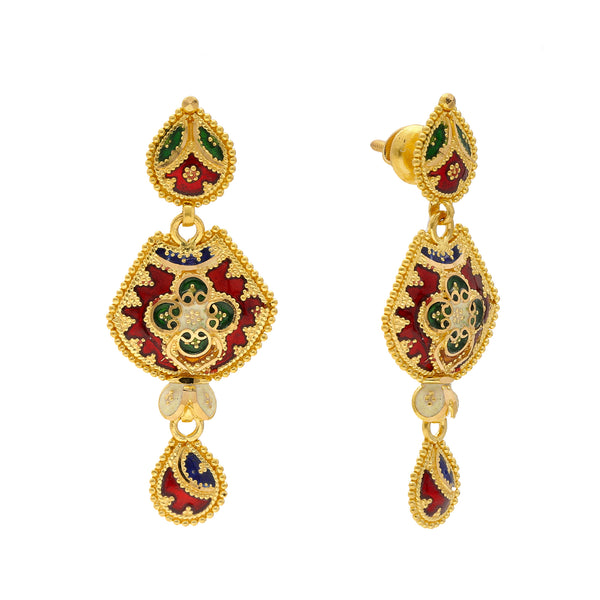 22K Yellow Gold Meenakari Pendant Set (58.2gm) | 
Pair this elaborate Indian gold necklace and earring set with your favorite gowns for a special ...