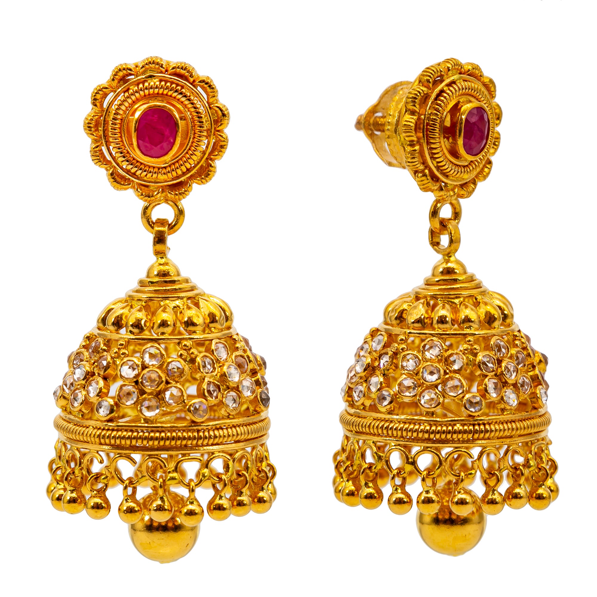 22K Yellow Gold Kasu Laxmi Jewelry Set w. Jhumka Earrings 108