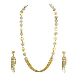 22K Gold Necklace with Pearl and White Gold Bead Accents with Jhumkas - Virani Jewelers