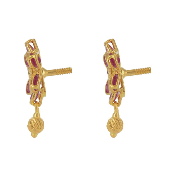 22K Yellow Gold Floral Kasu Lakshmi Coin Necklace & Earrings Set W/ Rubies - Virani Jewelers | 22K Yellow Gold Floral Kasu Lakshmi Coin Necklace & Earrings Set W/ Rubies for women. Beautif...