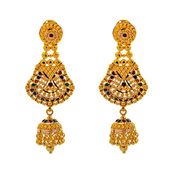 22K Yellow Gold Meenakari Jewelry Set (130.1gm) | 
Add the vibrant beauty of Indian culture to your wedding day with this stunning 22k yellow gold ...