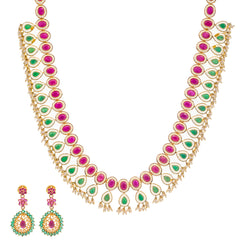 22K Gold, Gemstone, & Pearl Long Necklace Set (118gm)