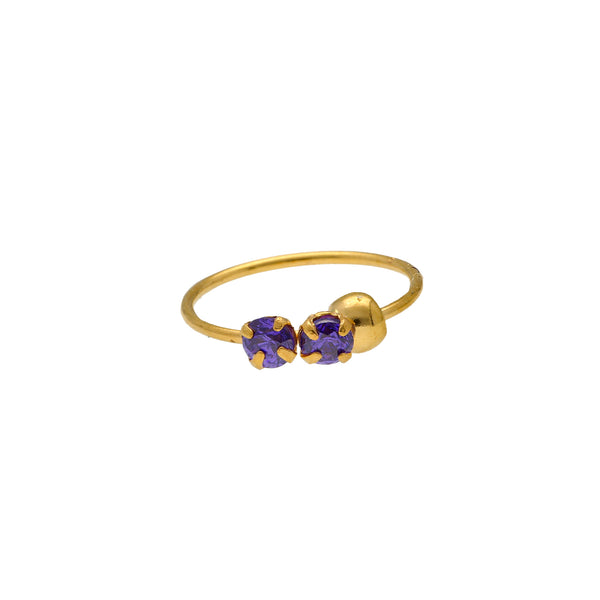 Blue CZ Stone Nose Ring in 22K Yellow Gold (0.2gm) | This is a vivid blue cubic zirconia stone nose ring set in 22-karat Indian gold. This beautiful b...