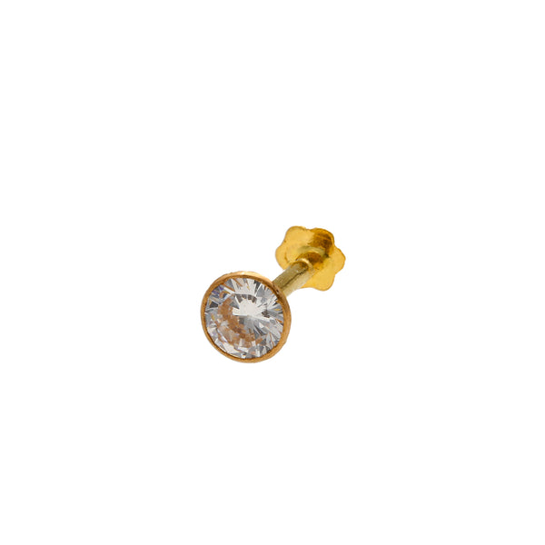 CZ Stone Nose Pin in 22K Yellow Gold (0.3gm) | 
This classic 22 karat gold nose pin for women with single cubic zirconia stone has a modern appe...