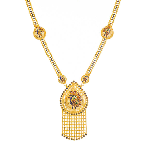 22K Yellow Gold & Enamel Peacock Long Necklace Set (104.4gm) | 
This one of a kind 22k Indian gold jewelry set will add a unique sense of luxury to your look. T...