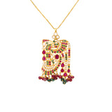 22K Yellow Gold, Ruby, & Pearl Abstract Pendant Set (37.6gm) | 
This unique 22k gold pendant set for women has a colorful assortment of rubies and rich pearls a...