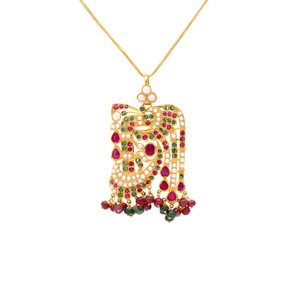 22K Yellow Gold, Ruby, & Pearl Abstract Pendant Set (37.6gm) | 
This unique 22k gold pendant set for women has a colorful assortment of rubies and rich pearls a...