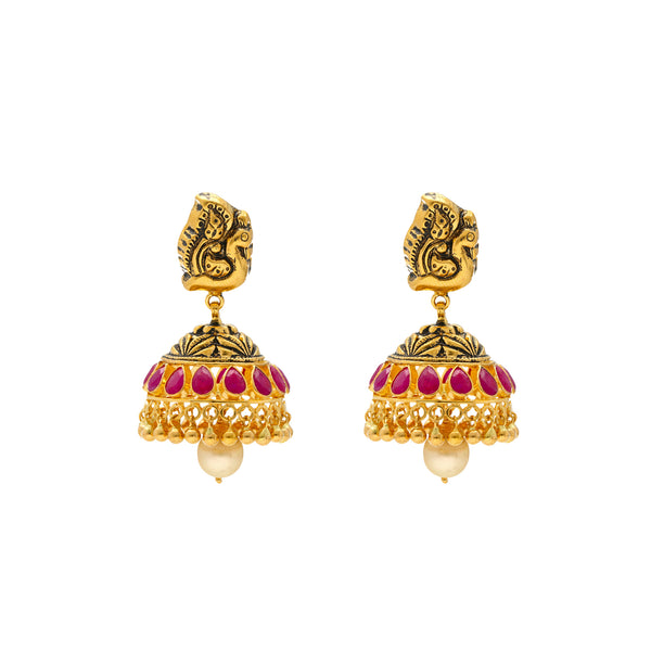 22K Yellow Gold Jeweled Pendant Set (36.3gm) | 
Pair this vibrant 22k gold jewelry set with your favorite formal looks for a special occasion. T...