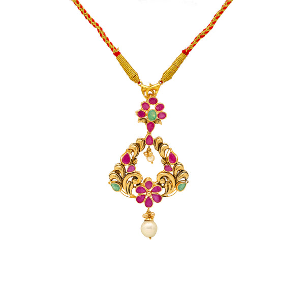 22K Yellow Gold Jeweled Pendant Set (36.3gm) | 
Pair this vibrant 22k gold jewelry set with your favorite formal looks for a special occasion. T...