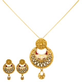 Gaurika Pendant Set in 22K Yellow Gold (29.6gm) | 
This classy and sophisticated 22k yellow gold pendant and earring set has a stunning design comp...