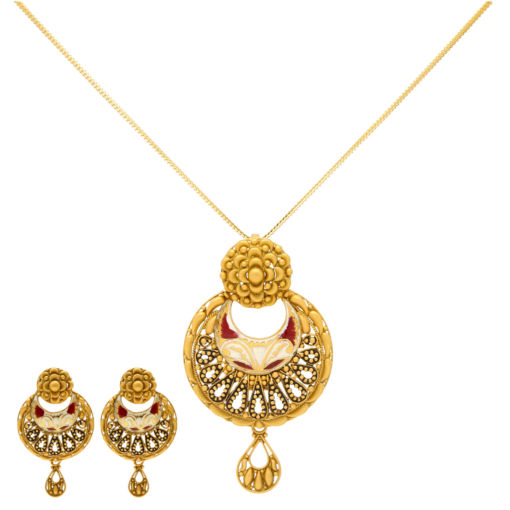 Virani Jewelers Gaurika Pendant Set in 22K Yellow Gold 29.6gm