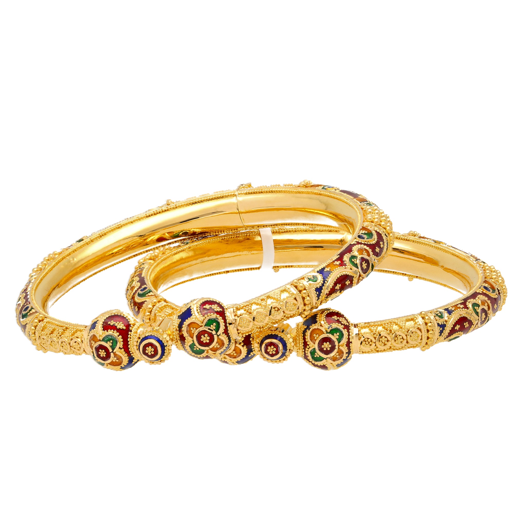 22K Gold Meenakari Pipe Bangle Set of 2 (70.2gm) – Virani Jewelers