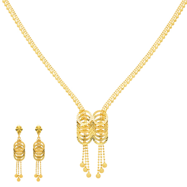 22K Yellow Gold Riya Jewelry Set | 
This minimalist 22k gold jewelry set has unique design and appeal. The 22k gold necklace and ear...