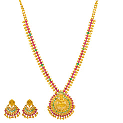 22K Yellow Gold, Emerald, & Ruby Goddess Laxmi Jewelry Set (82.3 grams)