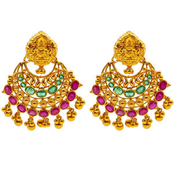 22K Yellow Gold, Emerald, & Ruby Goddess Laxmi Jewelry Set (82.3 grams) | 
Brighten up your traditional wear or formal looks with this dazzling 22k yellow gold Goddess Lax...