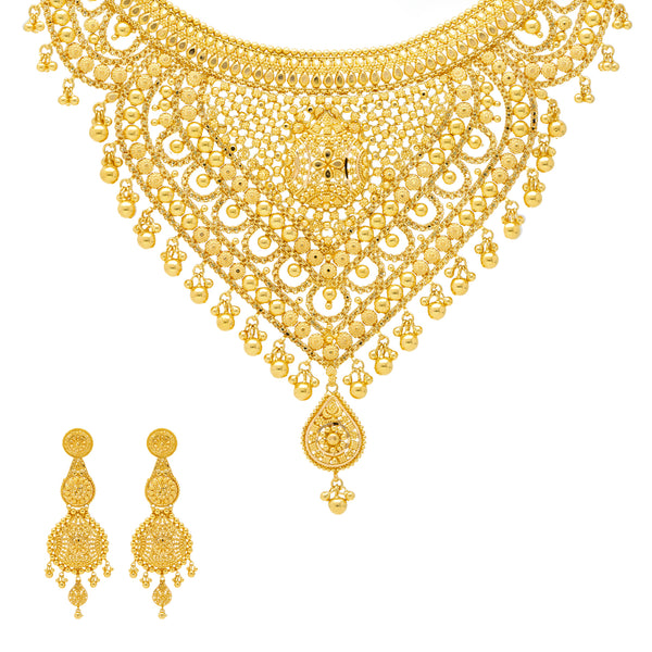 22K Yellow Gold Beaded Jewelry Set (100.5gm) | 
Add a gleaming layer of 22 karat yellow gold to your outfits with this gold jewelry set for wome...