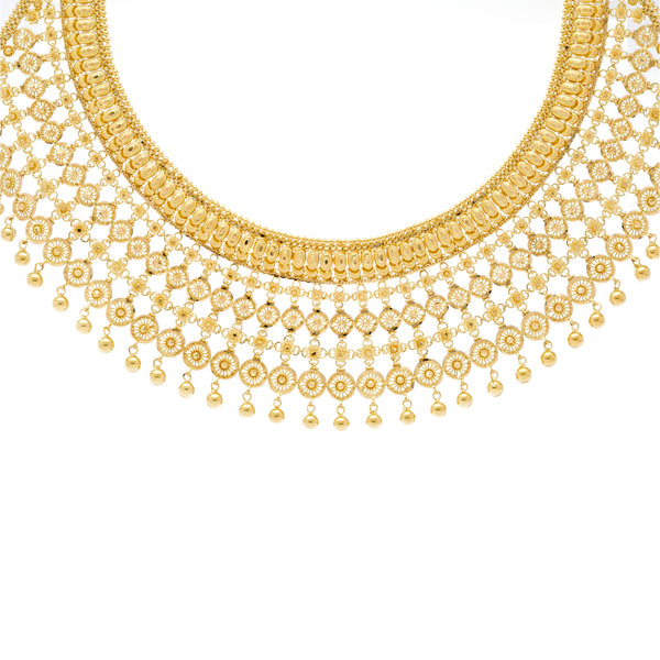 22K Yellow Gold Beaded Jewelry Set (110.6gm) | 
This 22k yellow gold jewelry set for women comes with an elegantly beaded necklace and a beautif...